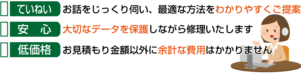 ていねい、あんしん、低価格