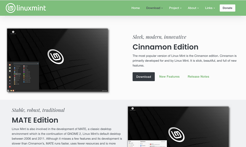 LinuxMintダウンロード画面