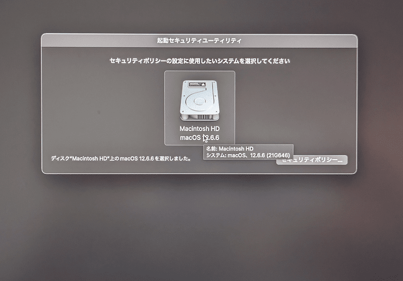 起動セキュリティのシステムを選択
