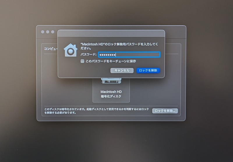 ロック解除用パスワードを入力