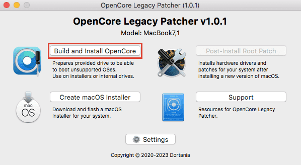 Open CoreLegacy Patcherインストール