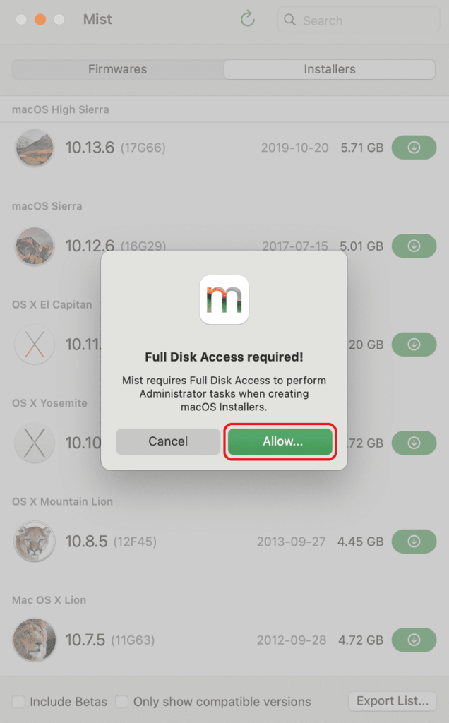 Full Disk Access required!
