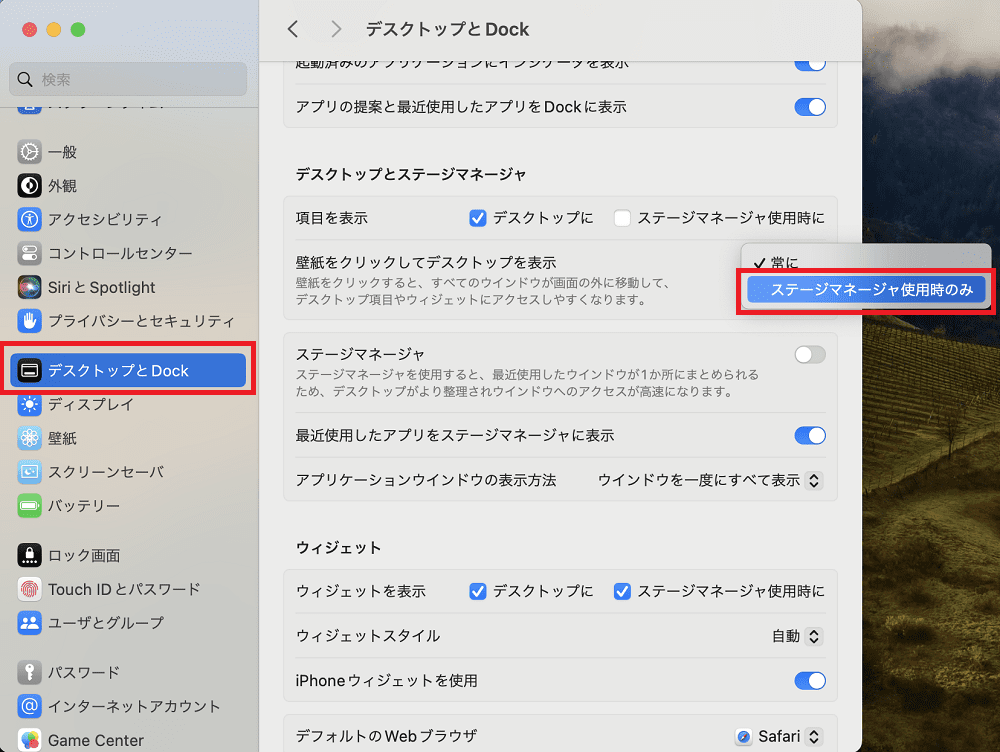 ステージマネージャー使用時のみ