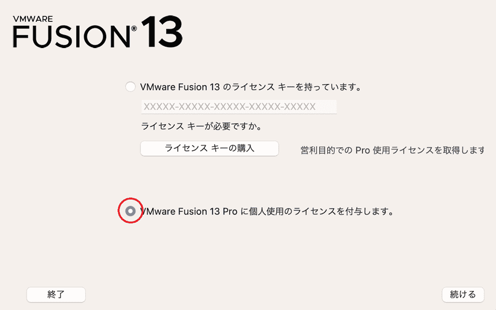 個人使用のライセンスを付与しますにチェック