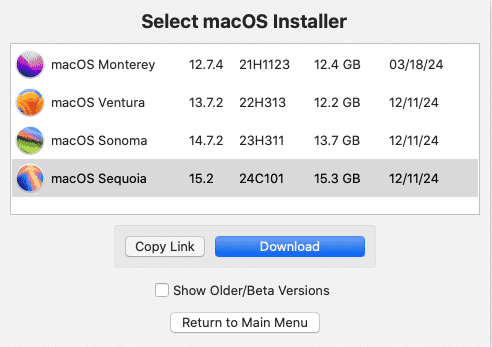 macOS Sequoiaを選択