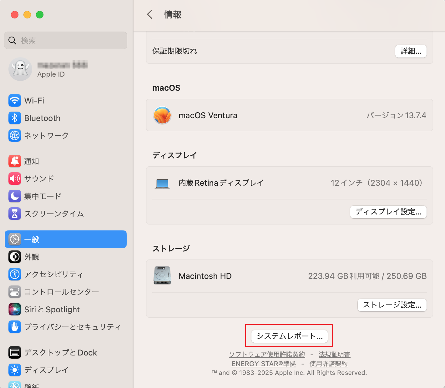 システムレポートの表示