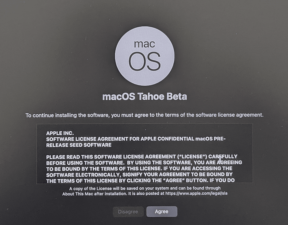macOS Tahoe Beta インストール画面