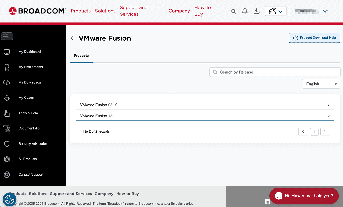 VMware Fusion 25H2のダウンロード