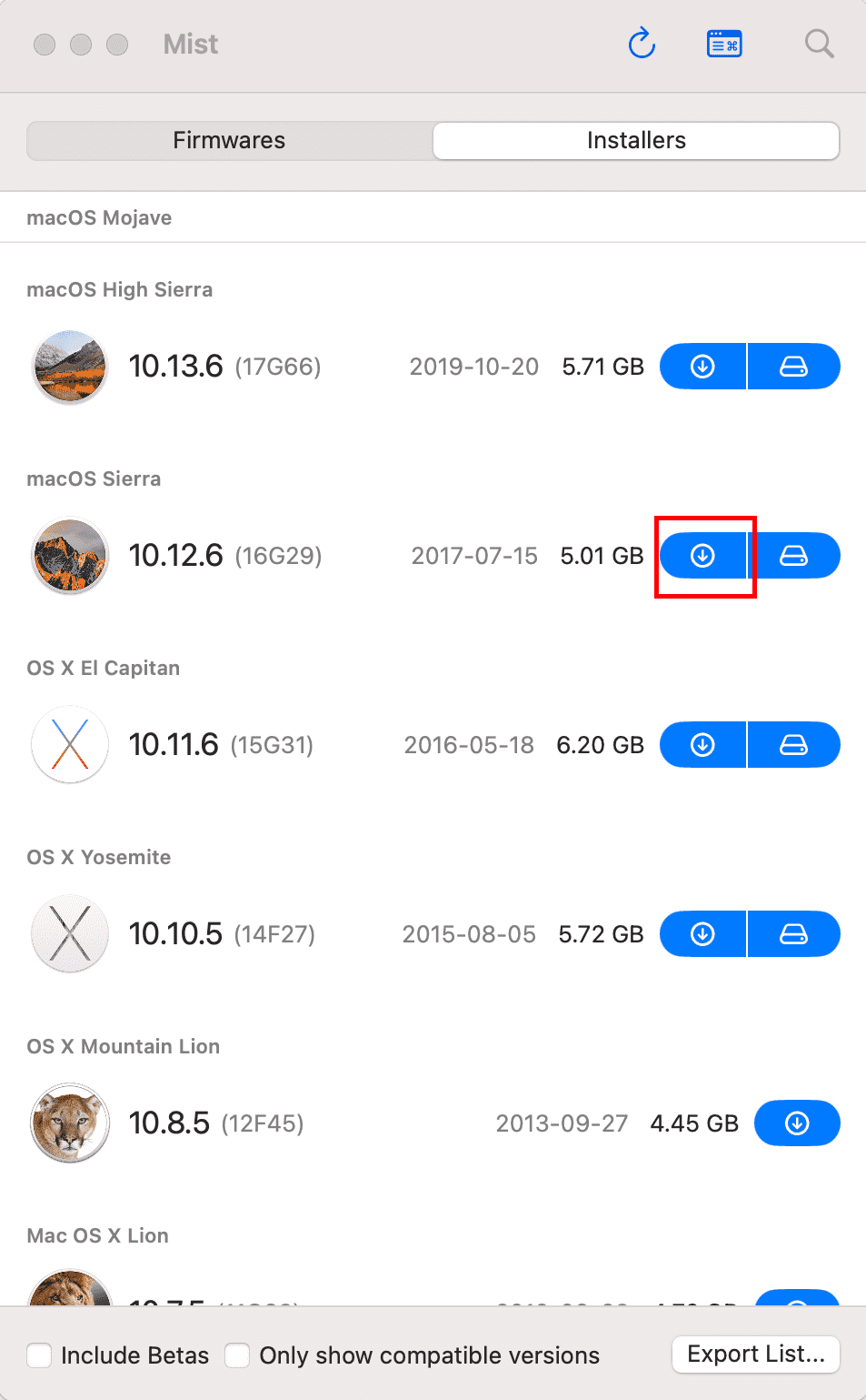 Mistで10.12.6をダウンロード