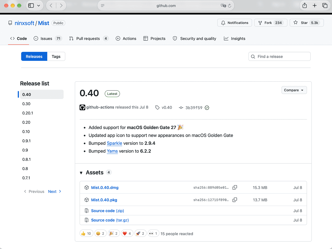MISTのGitHub Releases画面